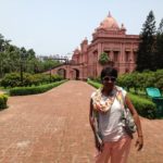 Posing in front of the Pink Palace in Dhaka.