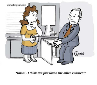 Cartoon of a man opening a cabinet and saying I think I've found the office culture.