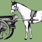 Illustration of a horse being drawn by a cart in front of it
