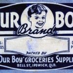 Old blue colored label for Our Boy Brand groceries