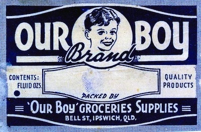 Old blue colored label for Our Boy Brand groceries