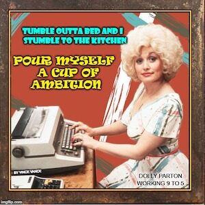 Dolly Parton at a typewriter from the 9 to 5 movie